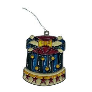 Vtg Godinger Silver Art GSA Stained Glass Style Christmas Drum Ornament 3.75”